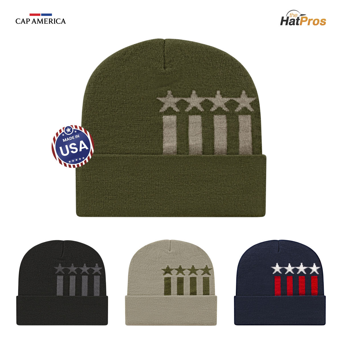 Cap America RKSTAR12 Stars & Stripes Knit Cap with Cuff