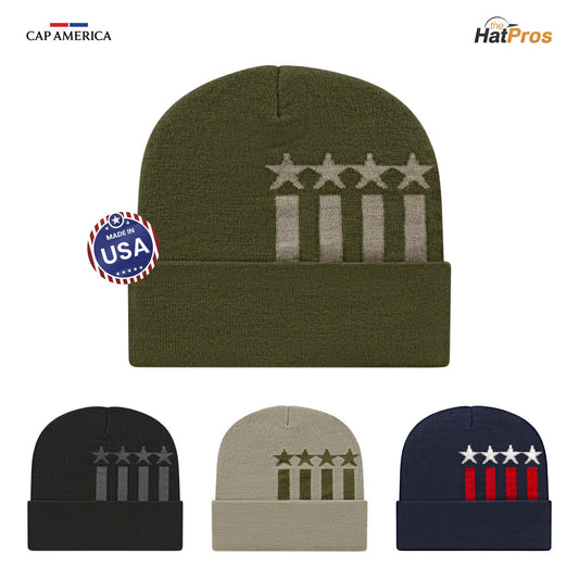 Cap America RKSTAR12 Stars & Stripes Knit Cap with Cuff