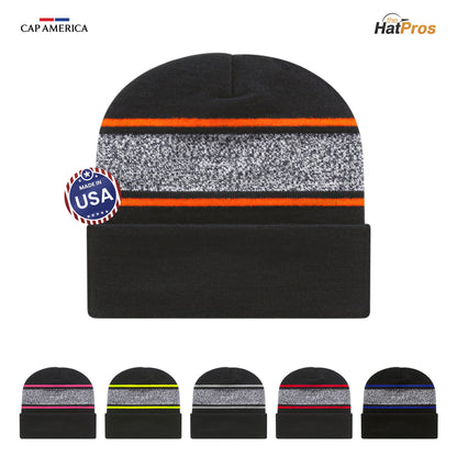 Cap America RKV12 Variegated Striped Knit Cap with Cuff