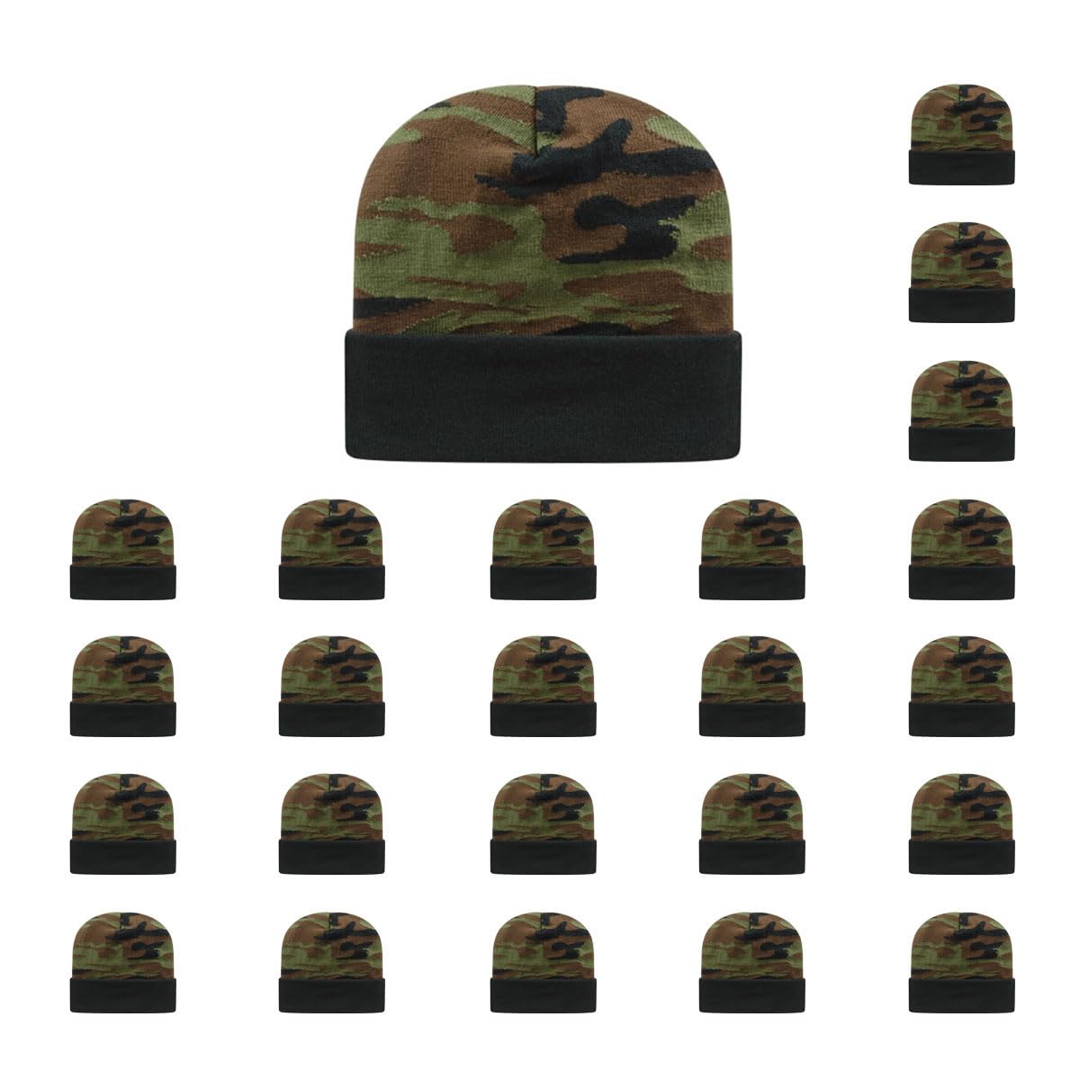 Cap America RKWC12 Woodland Camouflage Knit Cap with Solid Color Cuff