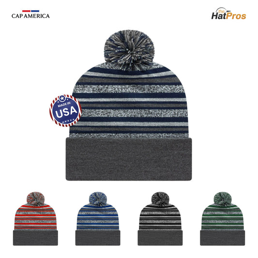 Cap America RKL12 Striped Knit Cap with Cuff