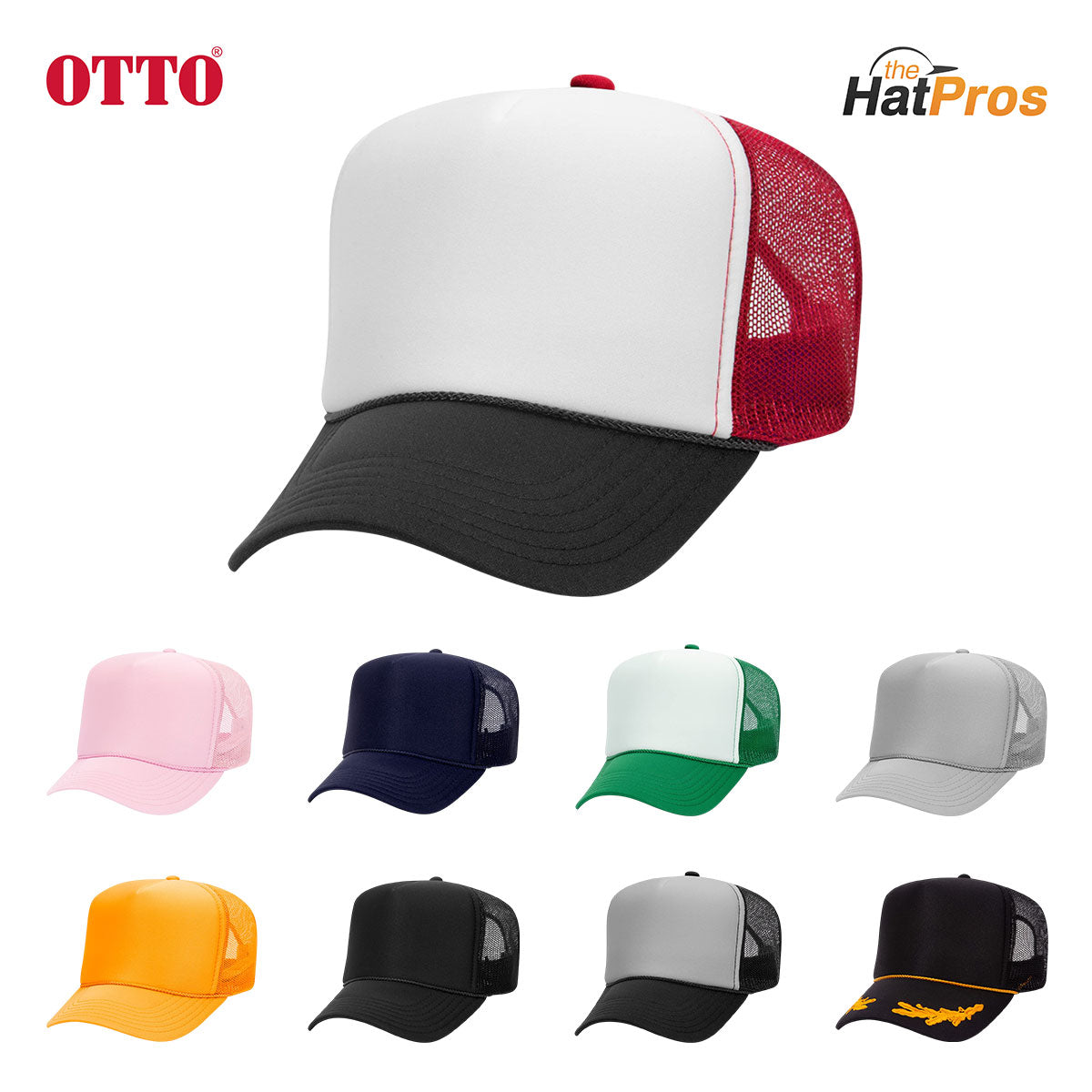 Otto Cap High Crown 5 Panel Mesh Back Foam Front Trucker Cap with Snapback Closure