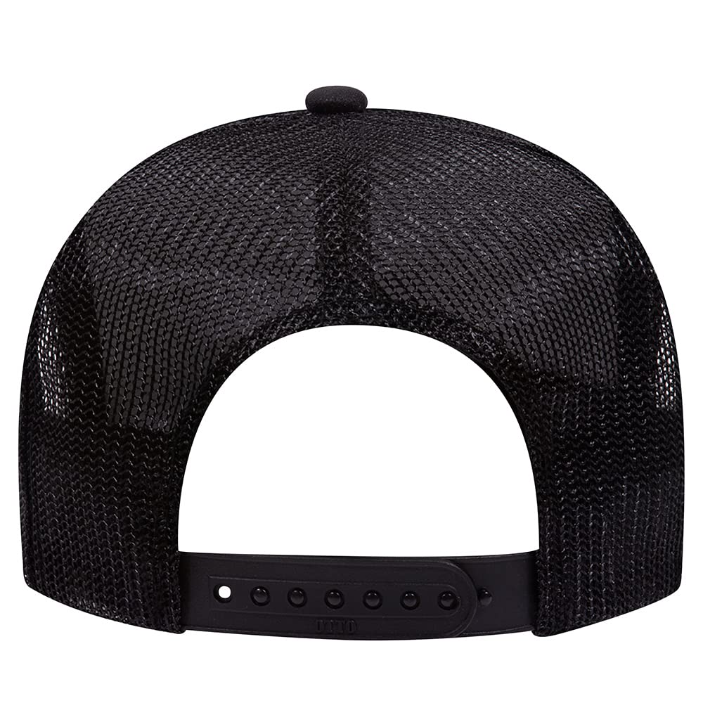 High Crown 5 Panel Mesh Back Foam Front Trucker Cap-Black/Gold W/ Oak Leaves image 3