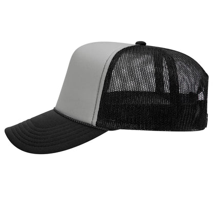 High Crown 5 Panel Mesh Back Foam Front Trucker Cap-Black/Gray/Black image 1