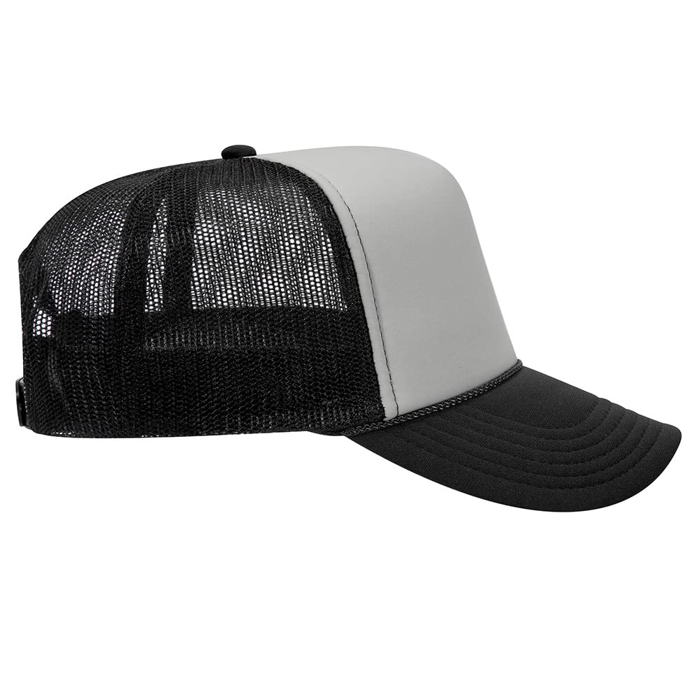 High Crown 5 Panel Mesh Back Foam Front Trucker Cap-Black/Gray/Black image 2