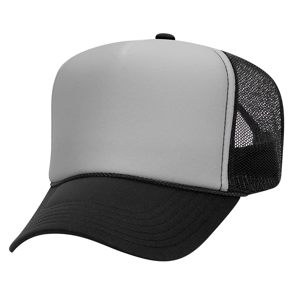 High Crown 5 Panel Mesh Back Foam Front Trucker Cap-Black/Gray/Black image