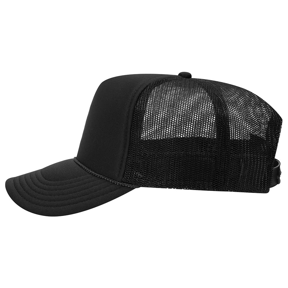 High Crown 5 Panel Mesh Back Foam Front Trucker Cap-Black image 1