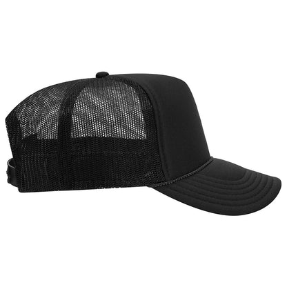 High Crown 5 Panel Mesh Back Foam Front Trucker Cap-Black image 2