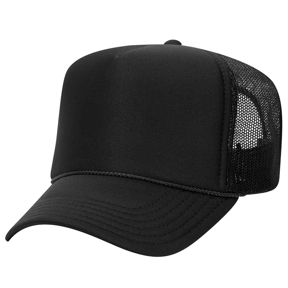 High Crown 5 Panel Mesh Back Foam Front Trucker Cap-Black image