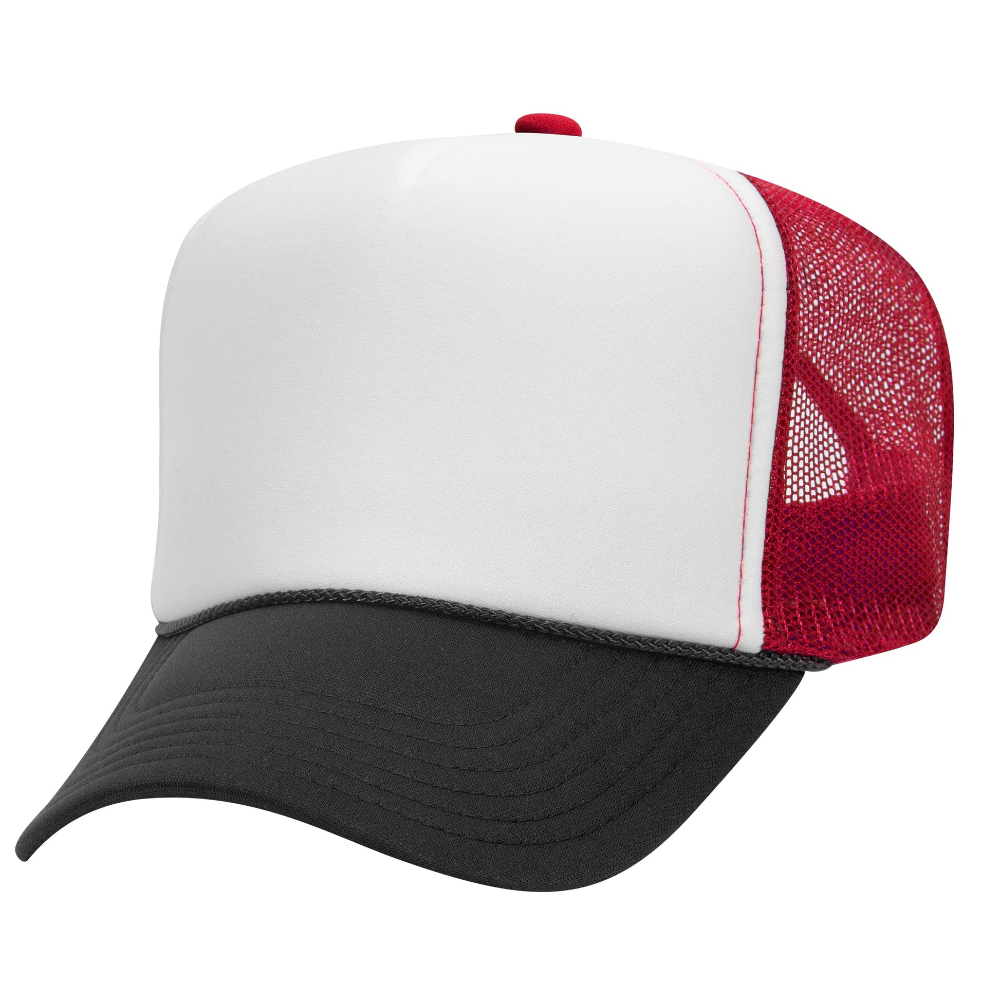 High Crown 5 Panel Mesh Back Foam Front Trucker Cap-Black/White/Red image