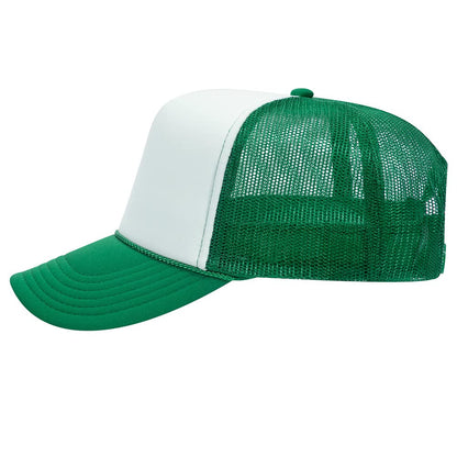 High Crown 5 Panel Mesh Back Foam Front Trucker Cap-Kelly/White/Kelly image 1