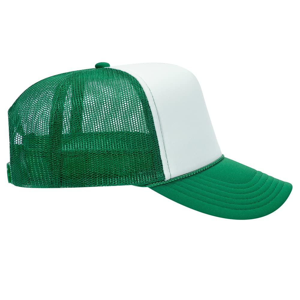 High Crown 5 Panel Mesh Back Foam Front Trucker Cap-Kelly/White/Kelly image 2