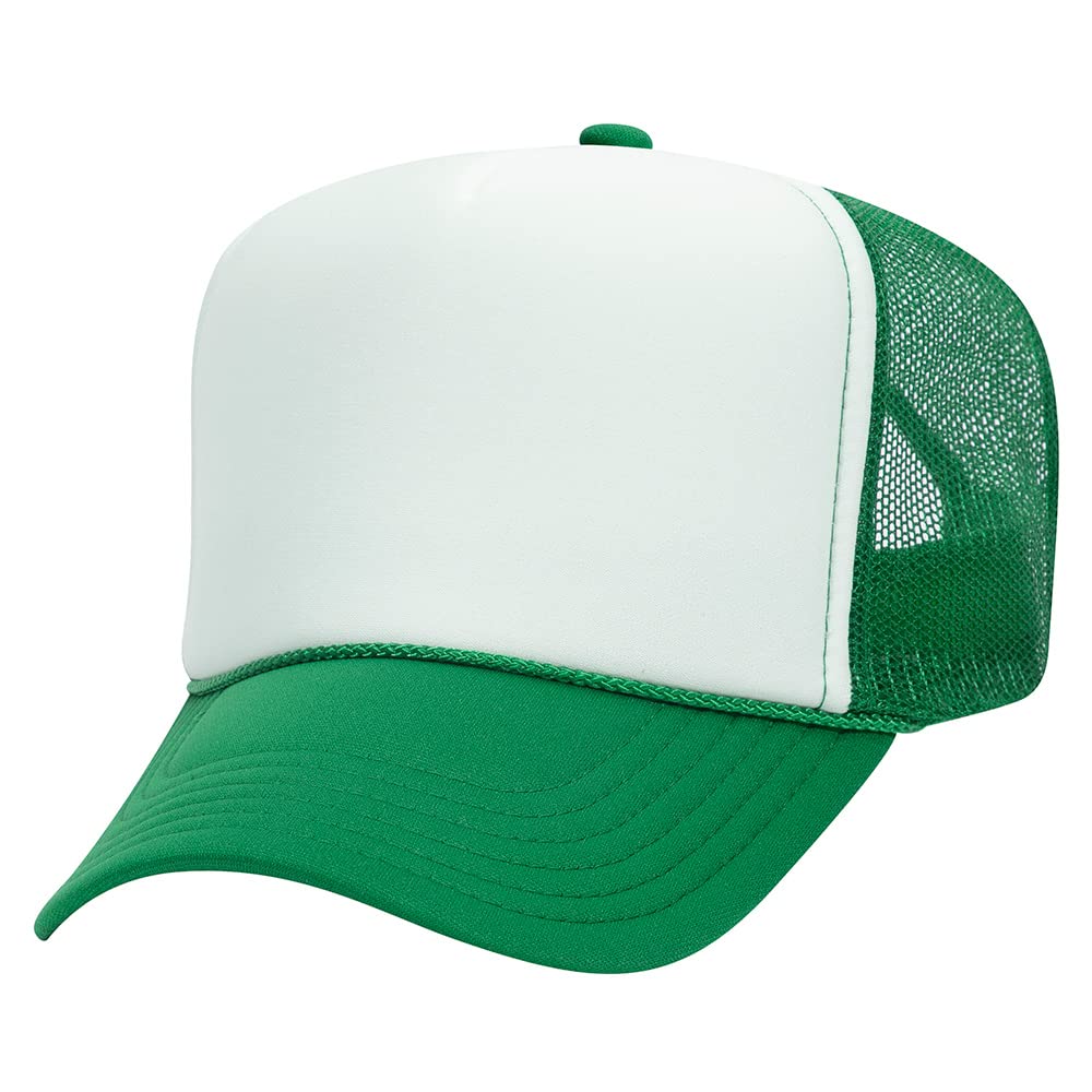 High Crown 5 Panel Mesh Back Foam Front Trucker Cap-Kelly/White/Kelly image