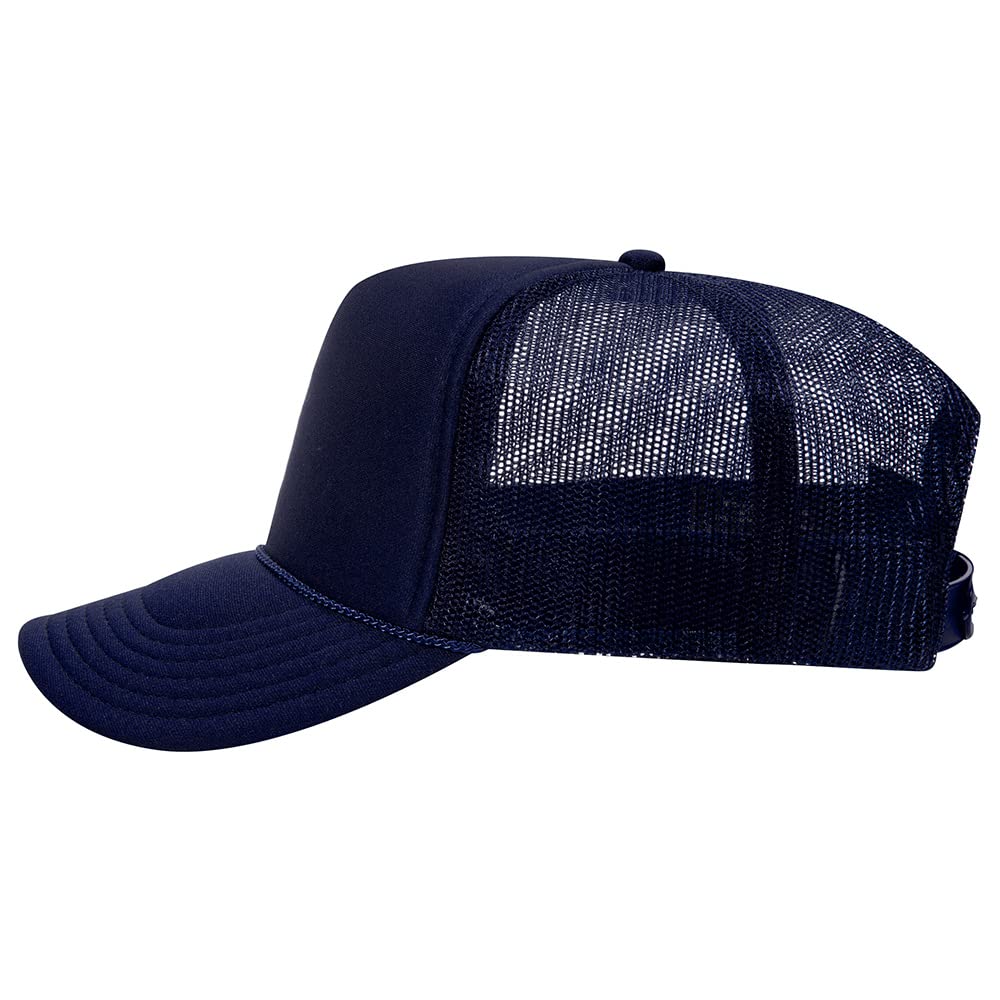 High Crown 5 Panel Mesh Back Foam Front Trucker Cap-Navy image 1