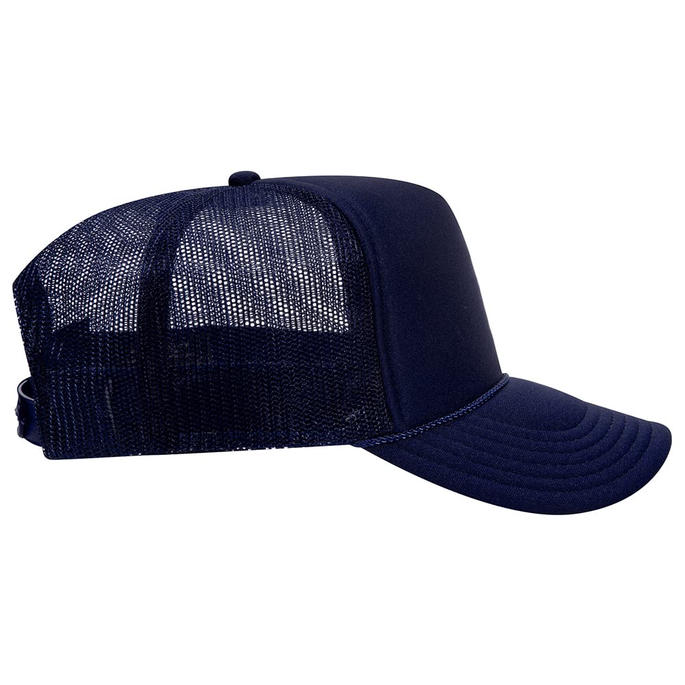 High Crown 5 Panel Mesh Back Foam Front Trucker Cap-Navy image 2