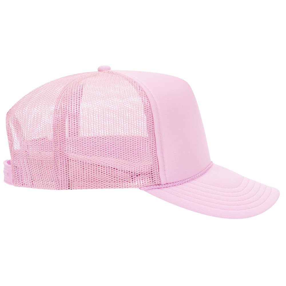 High Crown 5 Panel Mesh Back Foam Front Trucker Cap-Pink image 2