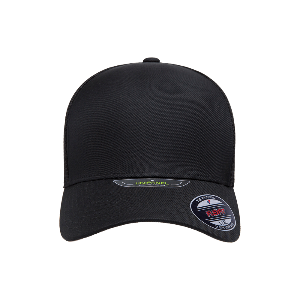 New Flexfit Unipanel Trucker Mesh Curved Visor Cap 5511Up Black 2