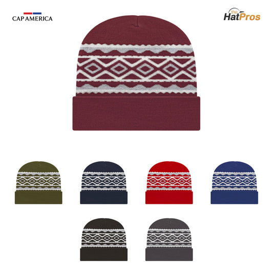 Cap America RKD12 Diamond Pattern Knit Cap with Cuff