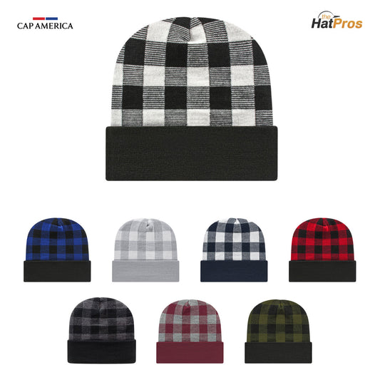 Cap America RKP12 Plaid Knit Cap with Cuff