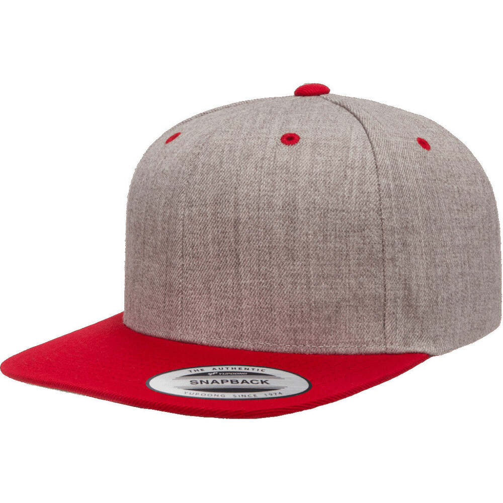 6089MT Yupoong Hat Snapback Two-Tone Pro-Style Wool Cap- Heather / Red 1