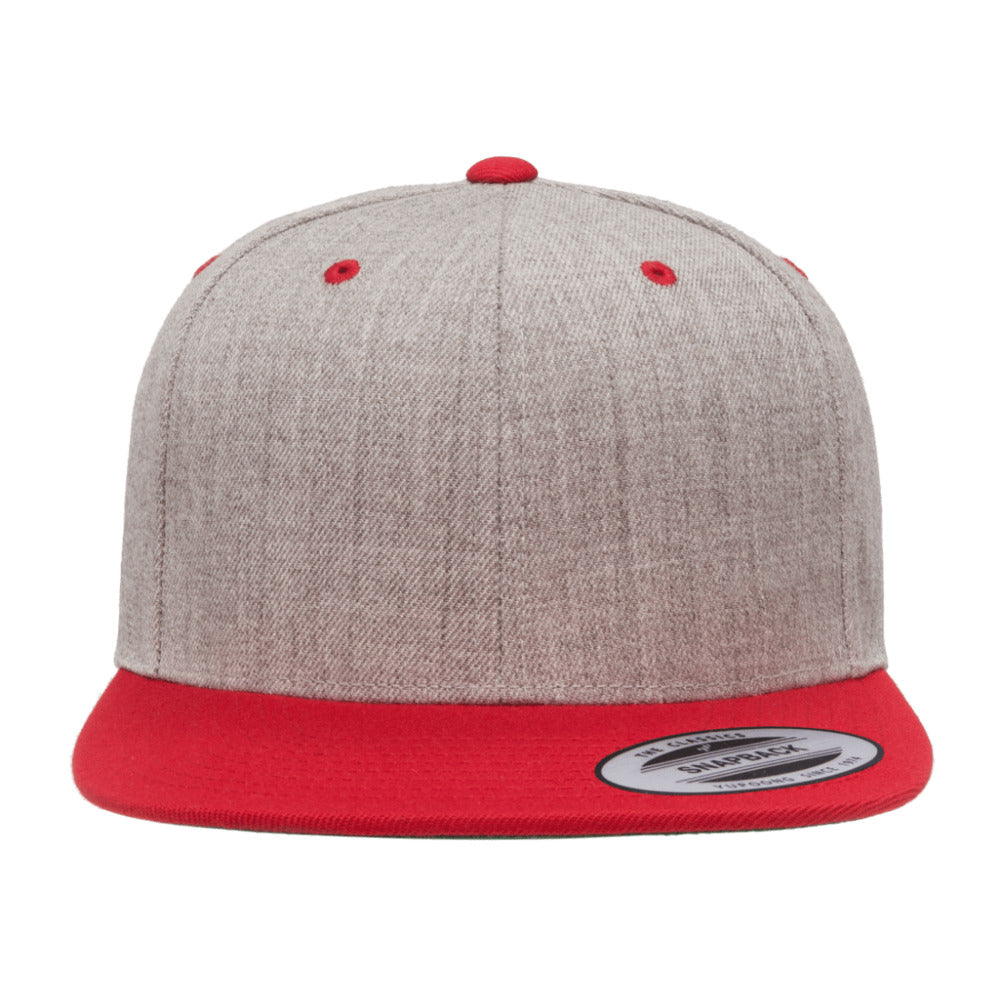 6089MT Yupoong Hat Snapback Two-Tone Pro-Style Wool Cap- Heather / Red 2