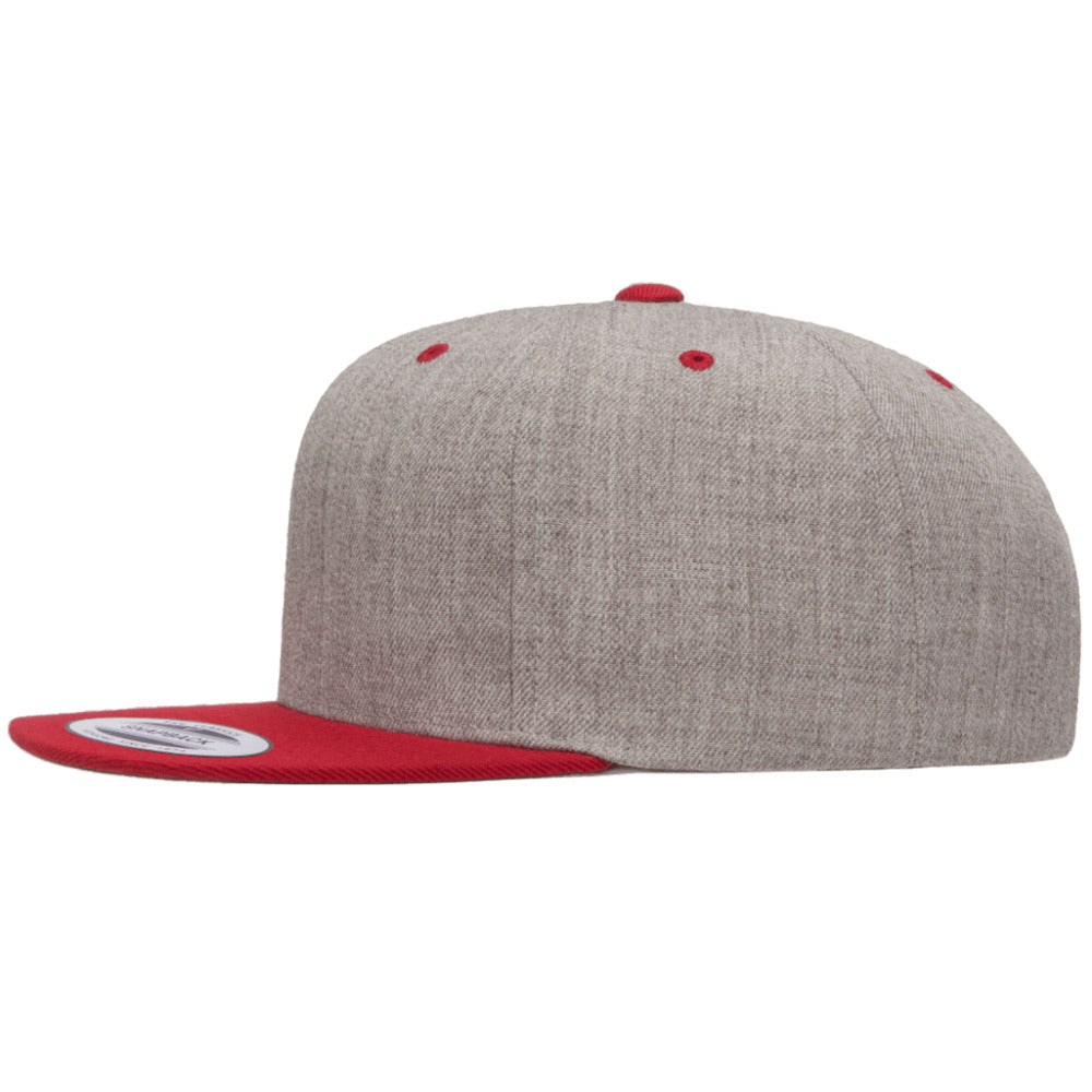 6089MT Yupoong Hat Snapback Two-Tone Pro-Style Wool Cap- Heather / Red 3