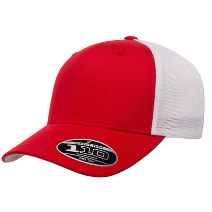 Flexfit 110 Trucker Mesh Snapback Cap-Red/White