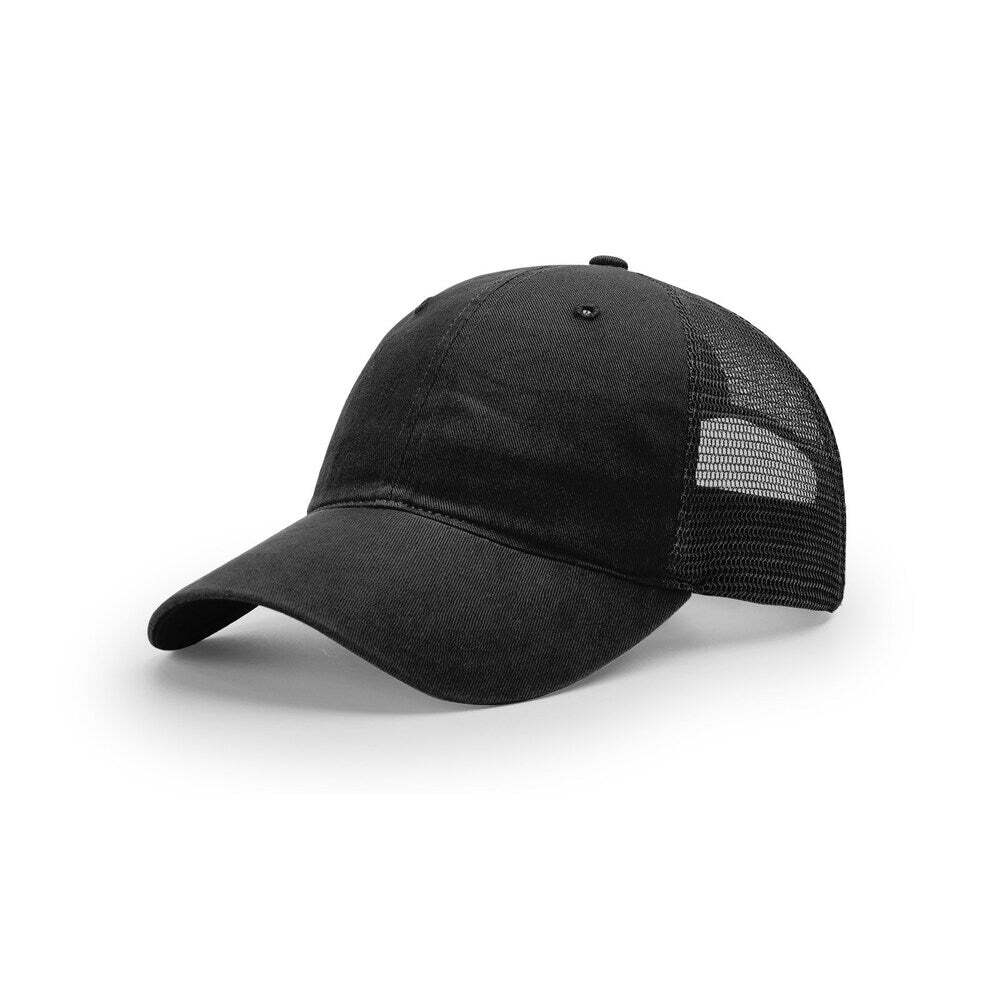 Richardson 111 Garment Washed Trucker Hat with Adjustable Snapback - Black 1