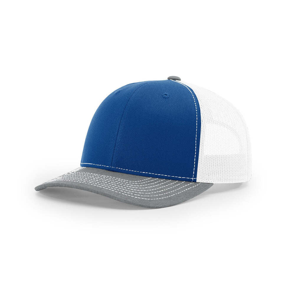 RICHARDSON 112 Mesh Back Trucker Hat - White/Royal, Adjustable Snapback, Structured Mid-Profile
