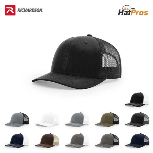 Richardson 112+ R - Flex Adjustable Trucker Hat with Elastic Sweatband Poly Stretch Mesh
