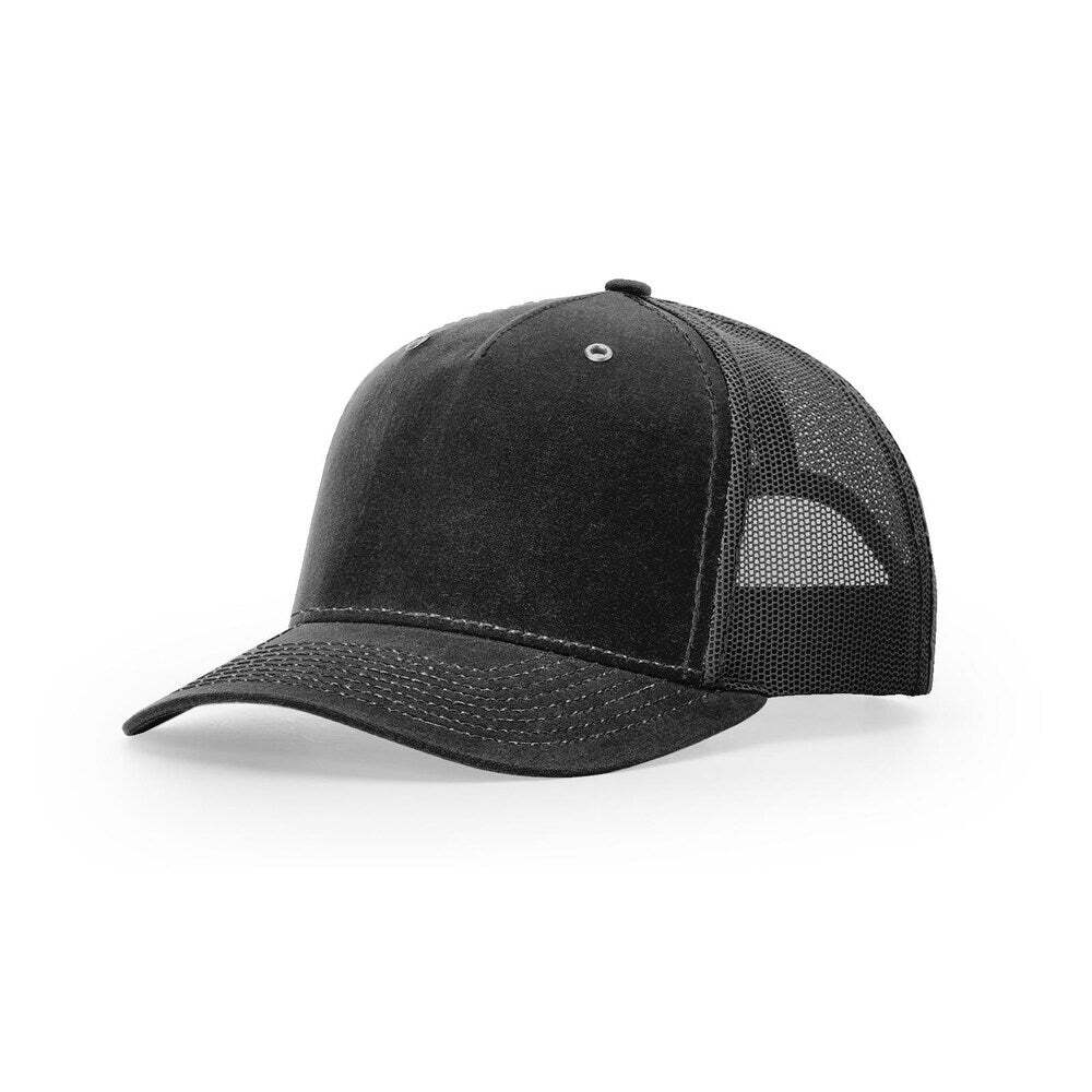 Richardson 112WH Hawthorne Rugged Waxed - Cotton Trucker Hat with Adjustable Snapback - Black