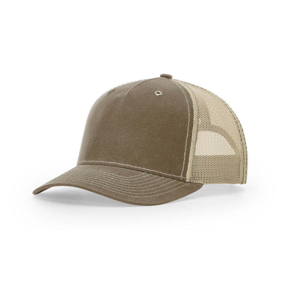 Richardson 112WH Hawthorne Rugged Waxed - Cotton Trucker Hat with Adjustable Snapback - Buck/Khaki