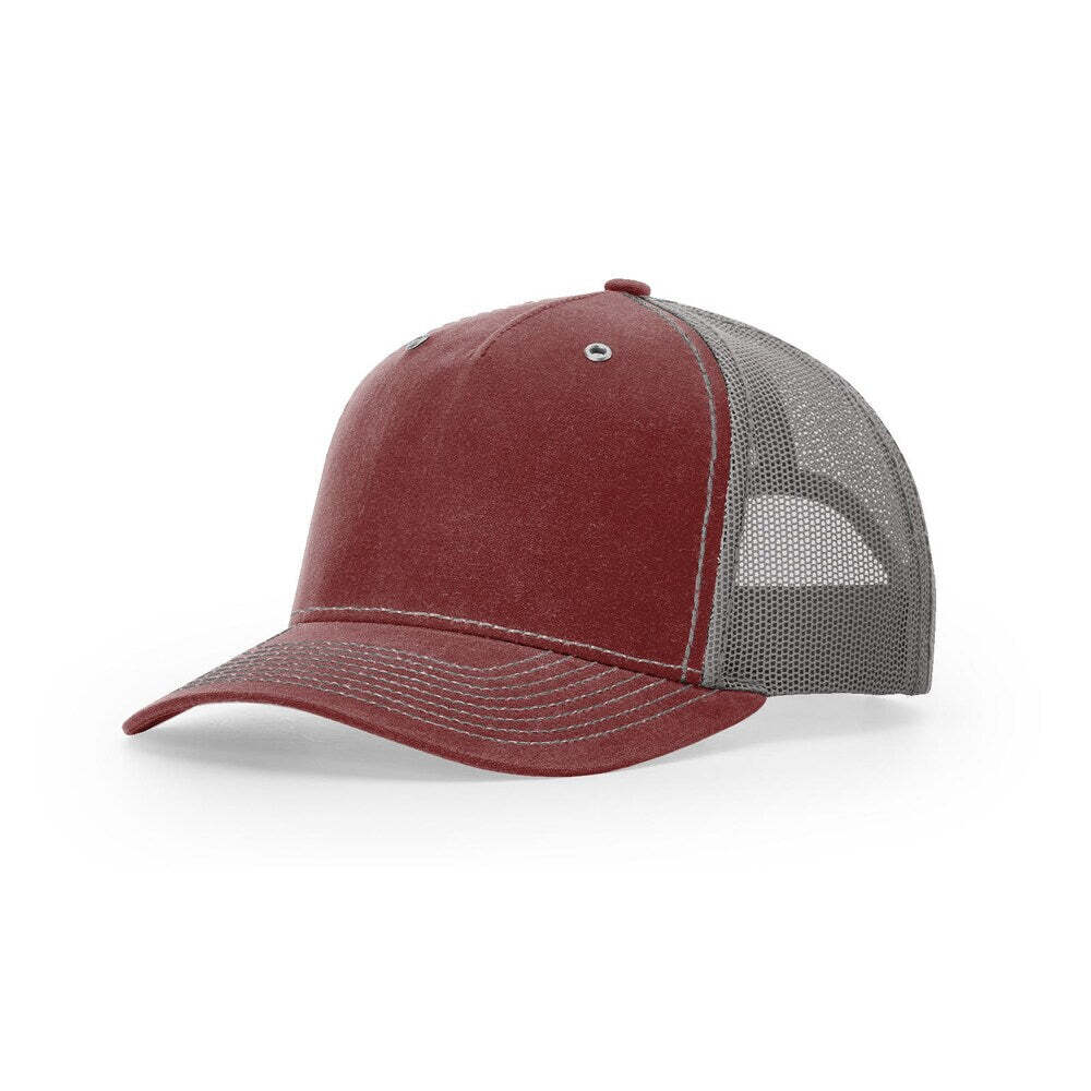 Richardson 112WH Hawthorne Rugged Waxed - Cotton Trucker Hat with Adjustable Snapback - Burnt Red/Charcoal