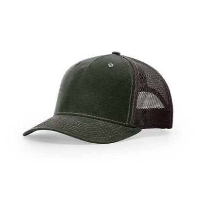 Richardson 112WH Hawthorne Rugged Waxed - Cotton Trucker Hat with Adjustable Snapback - Dark Olive Coffee
