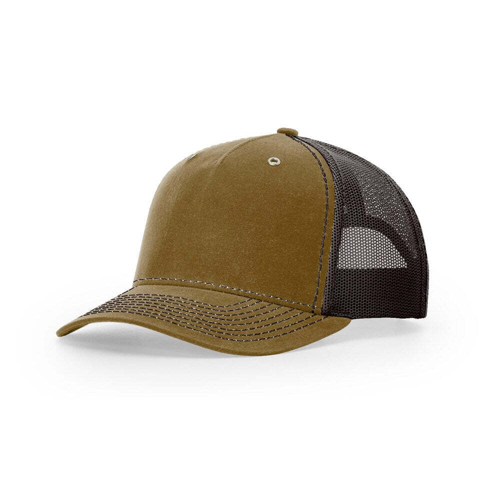 Richardson 112WH Hawthorne Rugged Waxed - Cotton Trucker Hat with Adjustable Snapback - Whiskey Brown