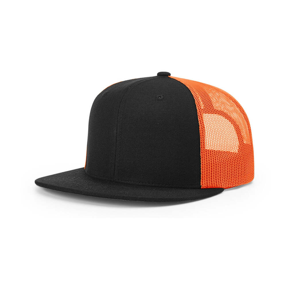 Richardson 511 Flatbill Trucker Cap-Black/Neon Orange