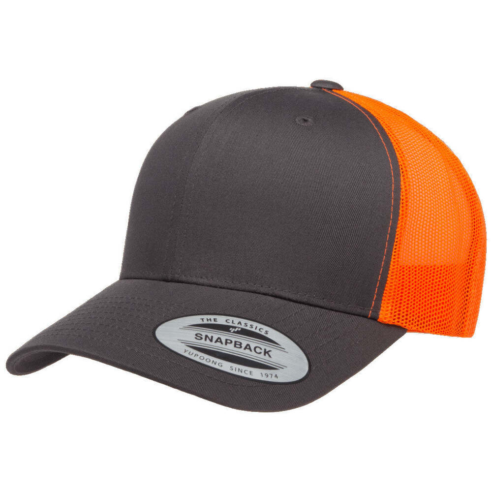 Yp Classics Retro Trucker Hat 6606-Charcoal/Neon Orange